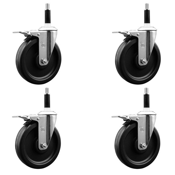 5'' Phenolic Swivel 7/8'' Expanding Stem Caster Set Total Lock Brake, 4PK